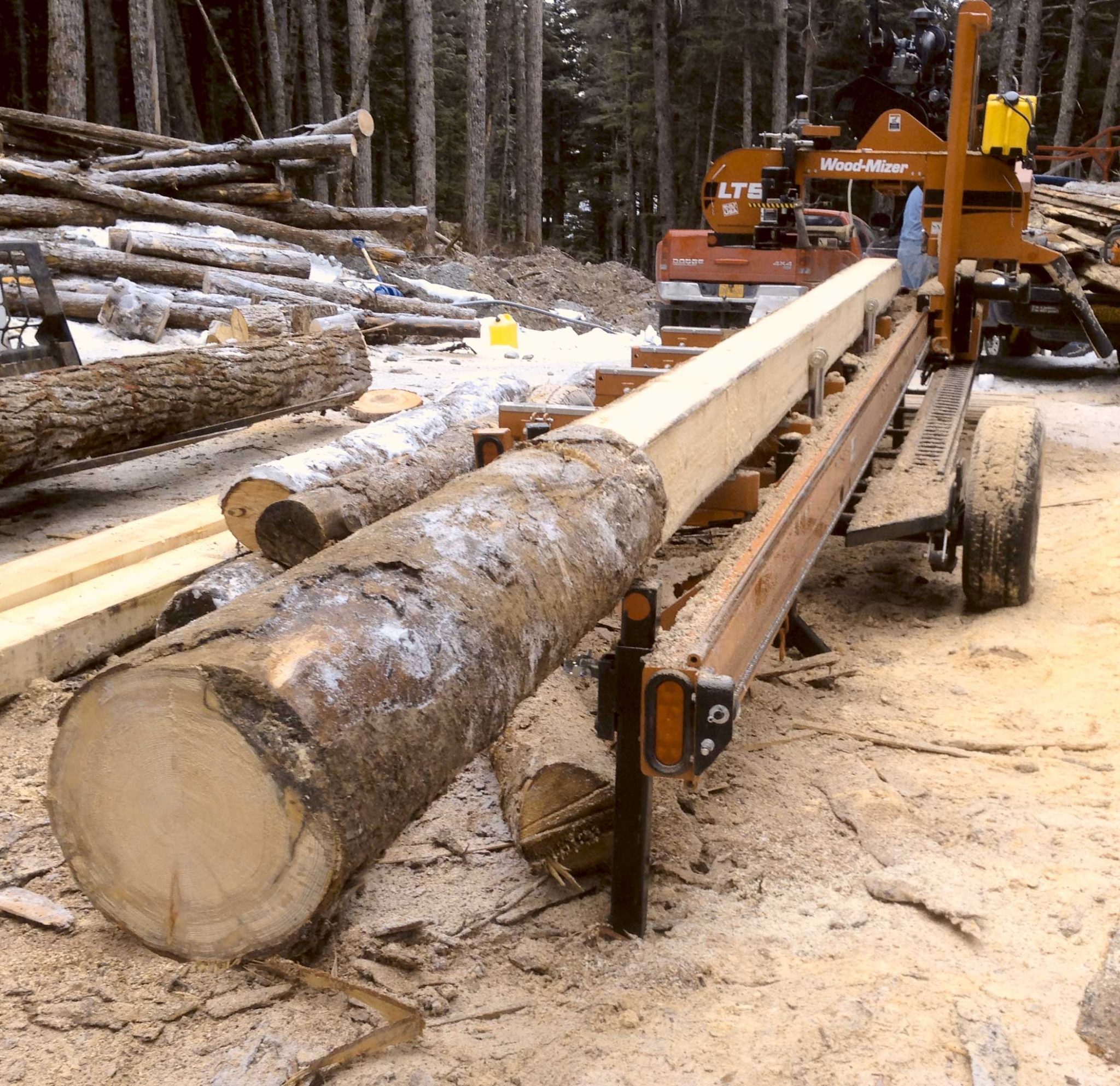 Cutting LONG Timbers without a Bed Extension WoodMizer Alaska